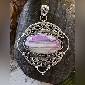 Purple Dendrite Opal Gemstone 2.8” Sterling Silver Pendant